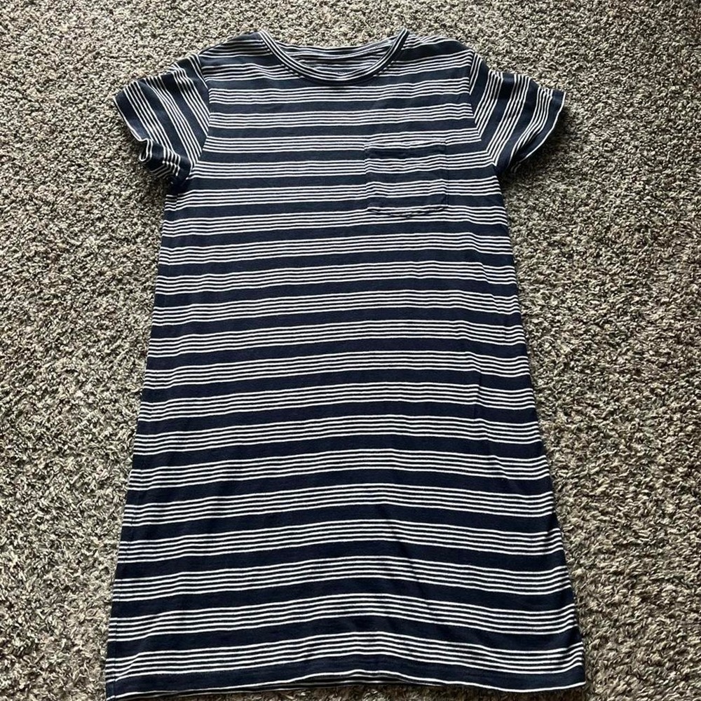 Pact Navy White Striped Organic Cotton Baby Tee Mini Dress XS